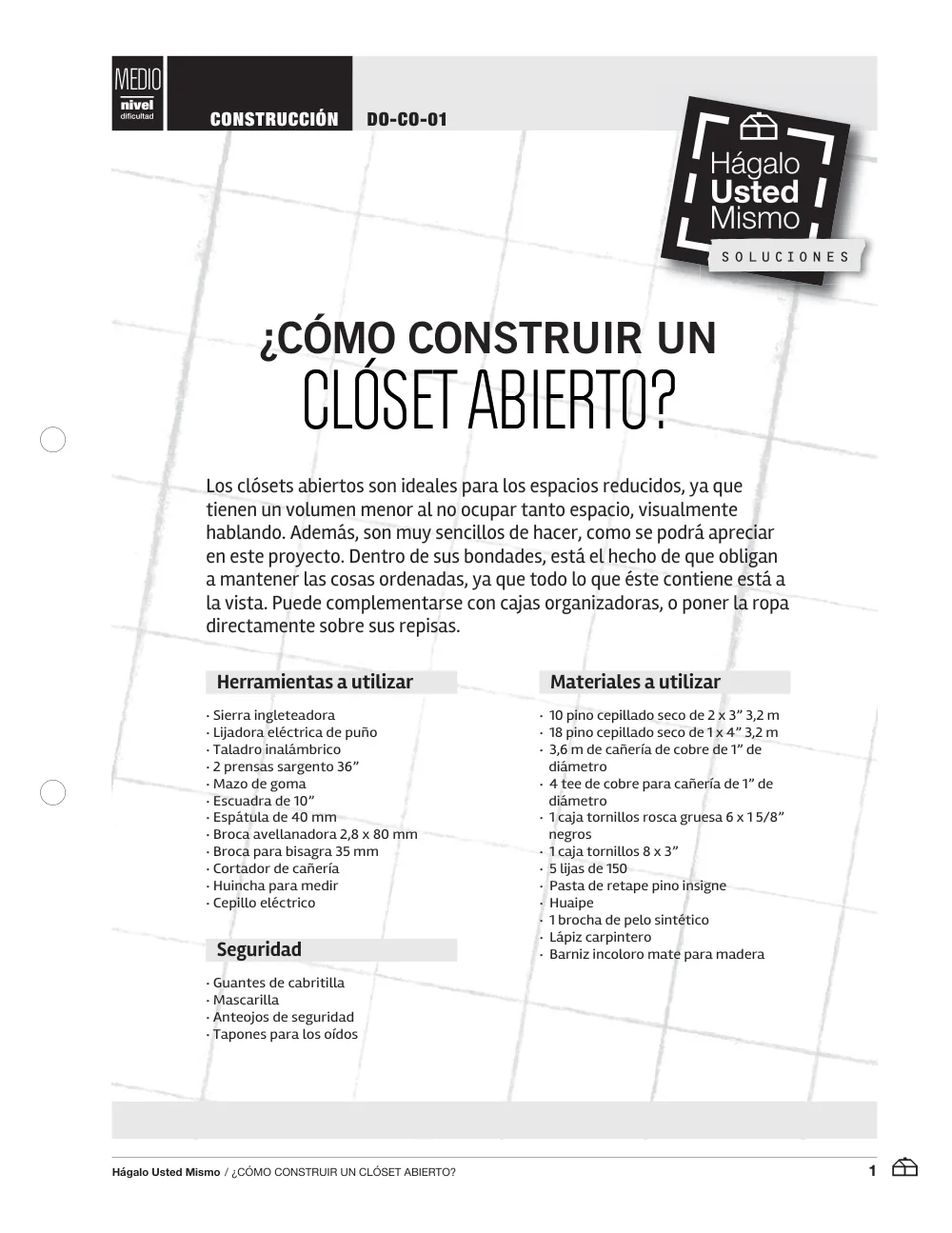 Página 1 del PDF Cómo construir un clóset abierto — Hágalo Usted Mismo