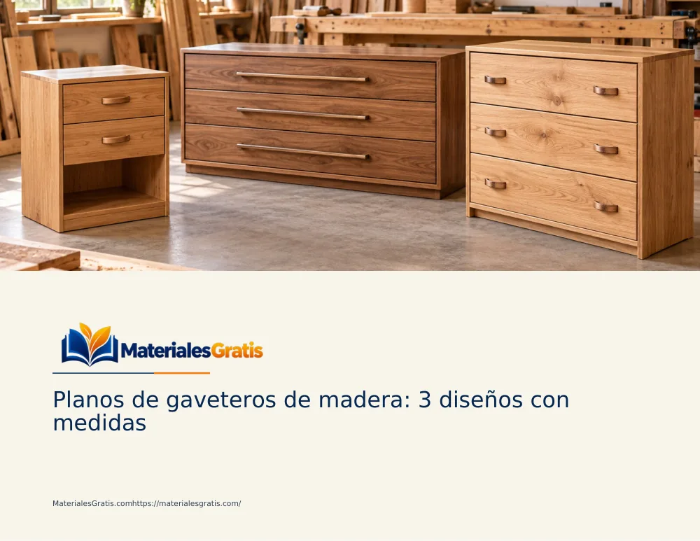 Página 1 del PDF Planos de gaveteros de madera — 3 diseños con medidas