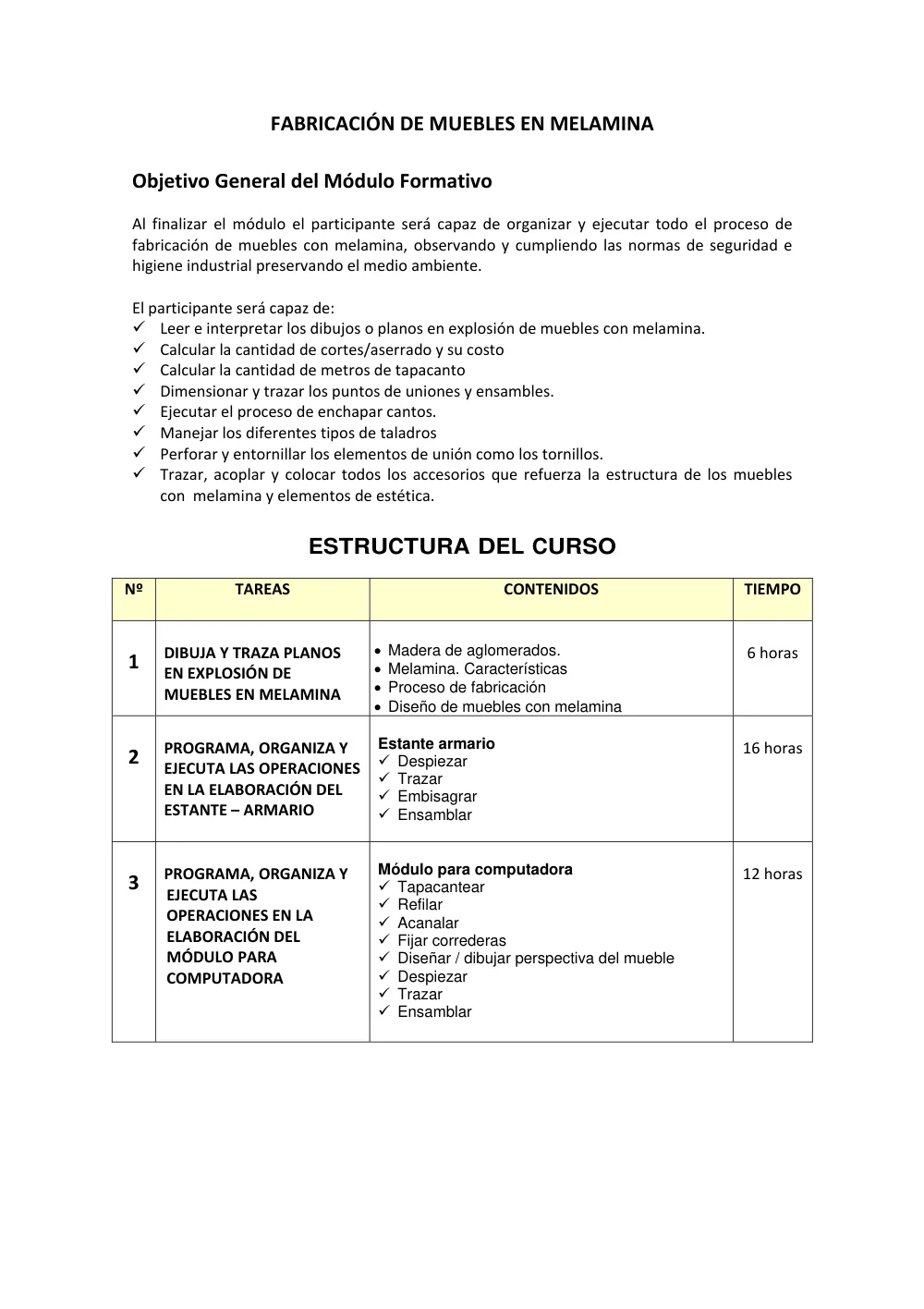 Página 2 del PDF Muebles de melamina — guía de fabricación, cortes y ensamblaje