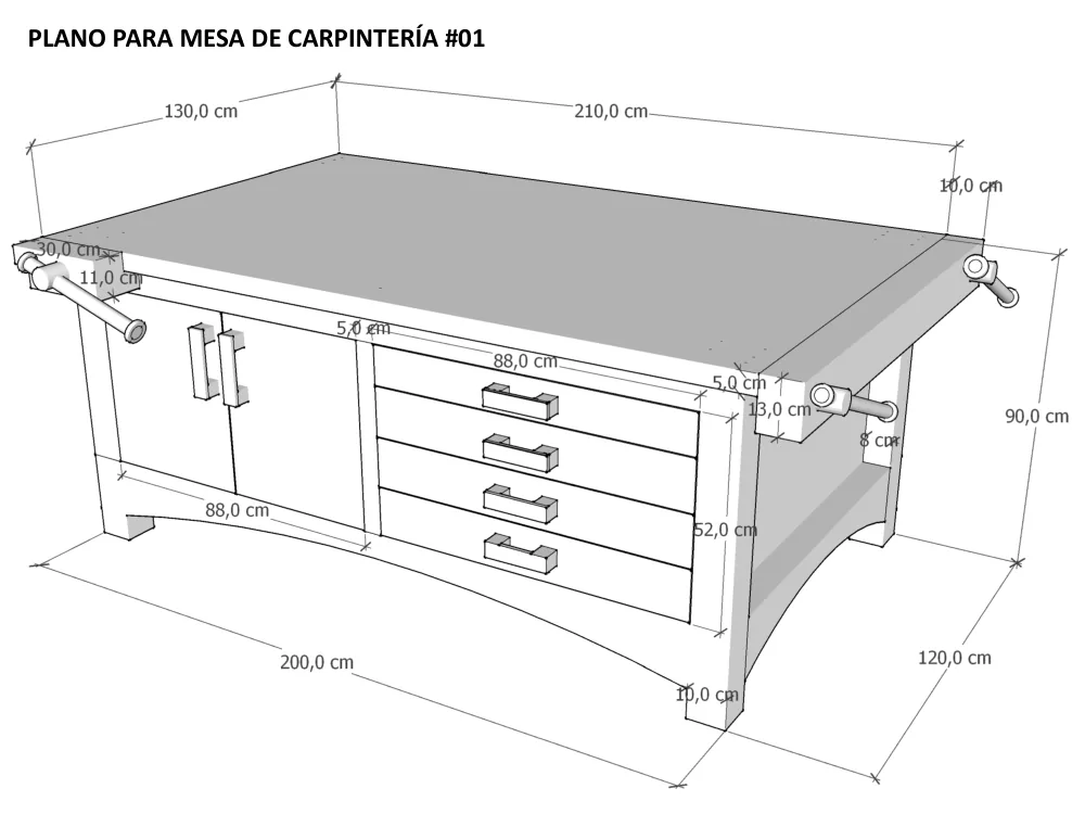 Página 2 del PDF Mesas de trabajo de madera: planos y medidas