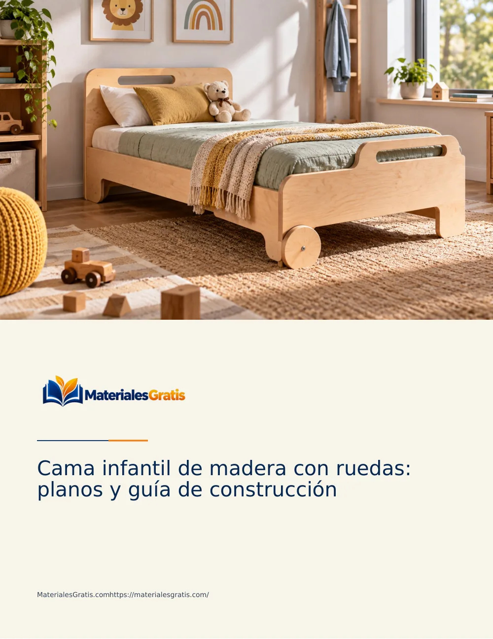 Página 1 del PDF Cama infantil de madera con ruedas — planos y guía de construcción