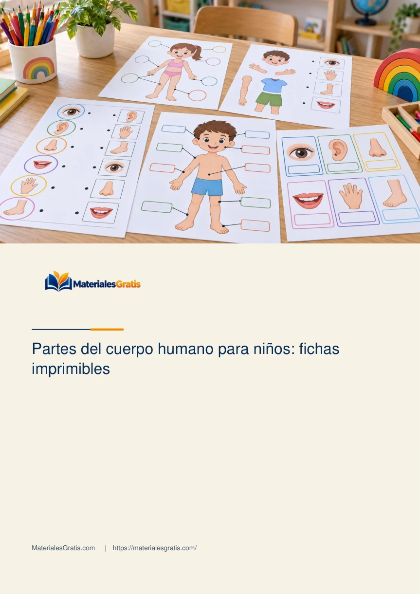Página 1 del PDF Partes del cuerpo humano para niños: fichas imprimibles