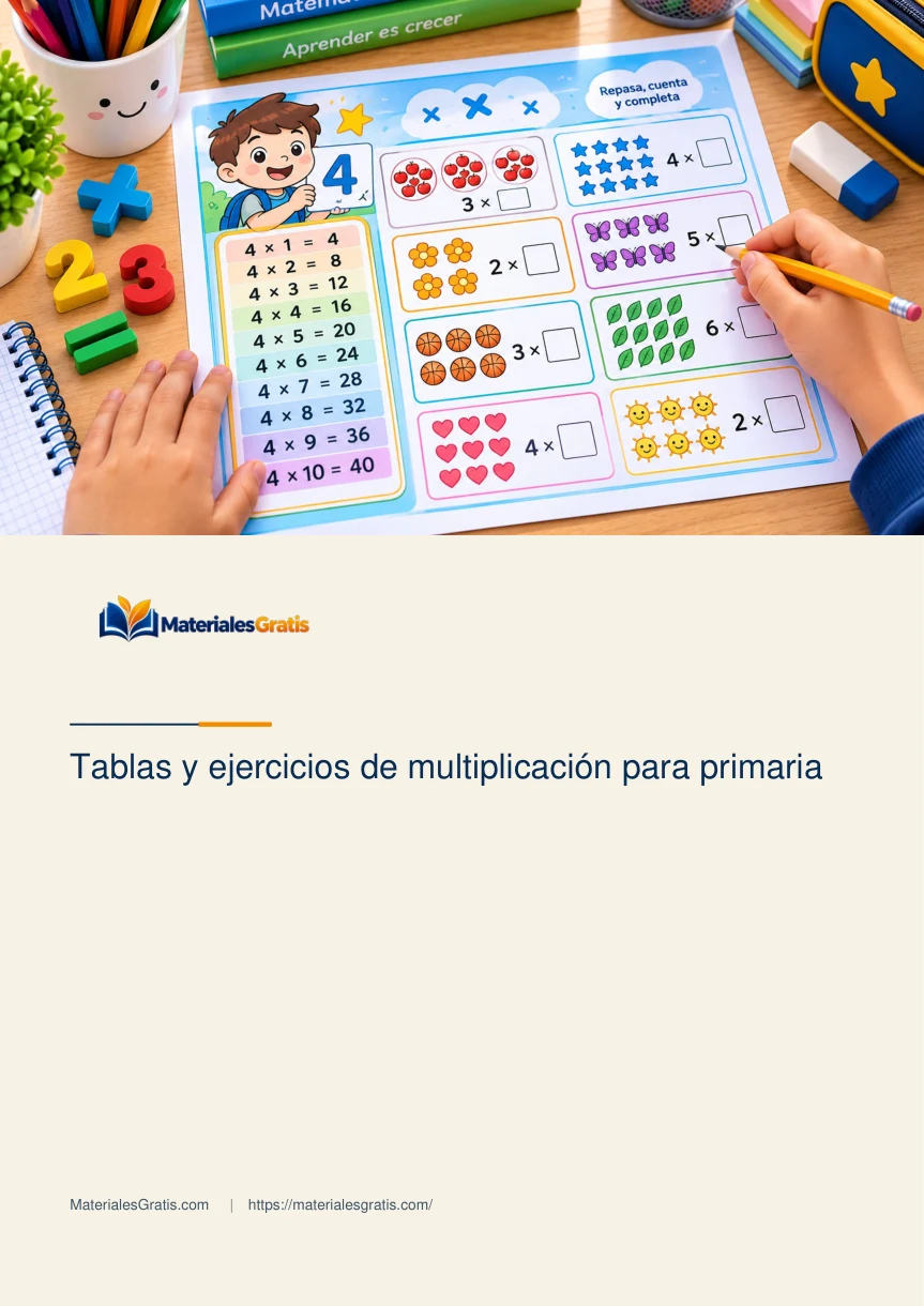 Página 1 del PDF Tablas y ejercicios de multiplicación para primaria