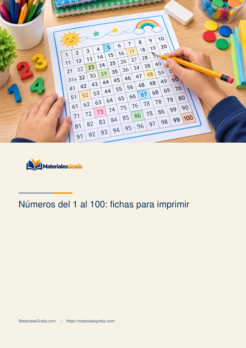 Página 1 del PDF Números del 1 al 100: fichas para imprimir