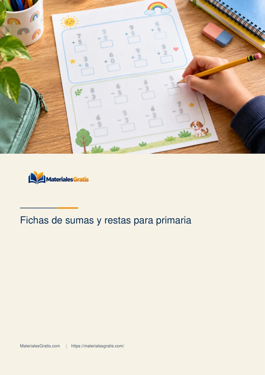 Página 1 del PDF Fichas de sumas y restas para primaria