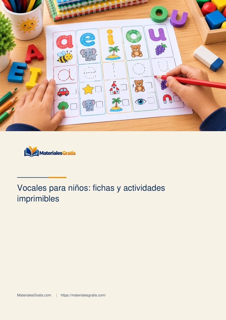 Página 1 del PDF Vocales para niños: fichas y actividades imprimibles