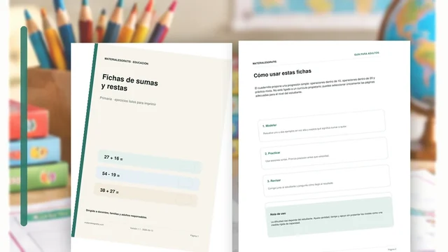 Fichas imprimibles de matemáticas sobre una mesa de trabajo
